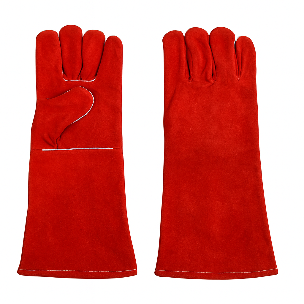 Red Leather Industrial Gloves 14 Inch
