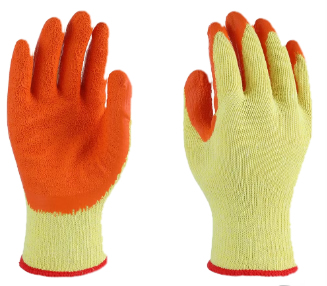Latex Coated Hand Gloves Yellow Orange