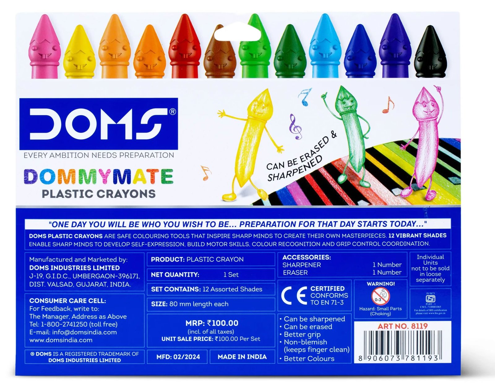 DOMS Dommymate Plastic Crayons