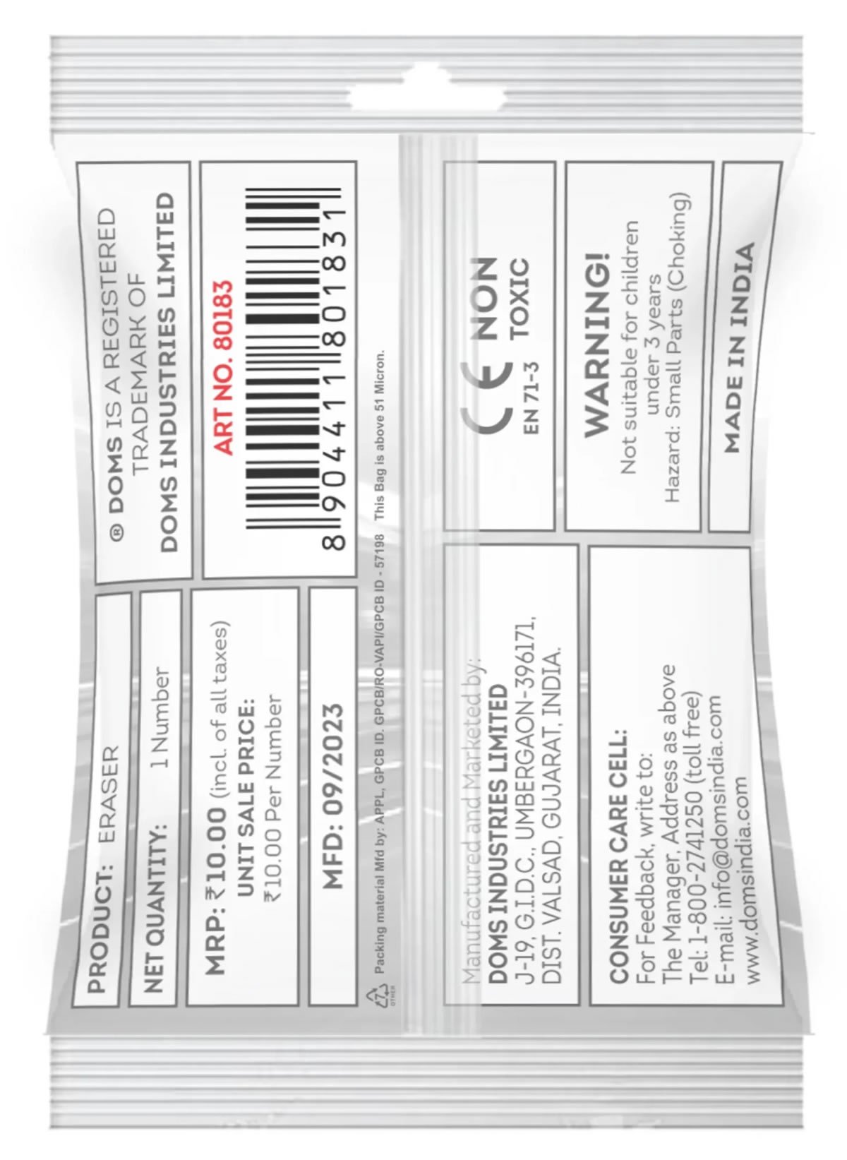 DOMS E-RACER ERASER | Pack of 2